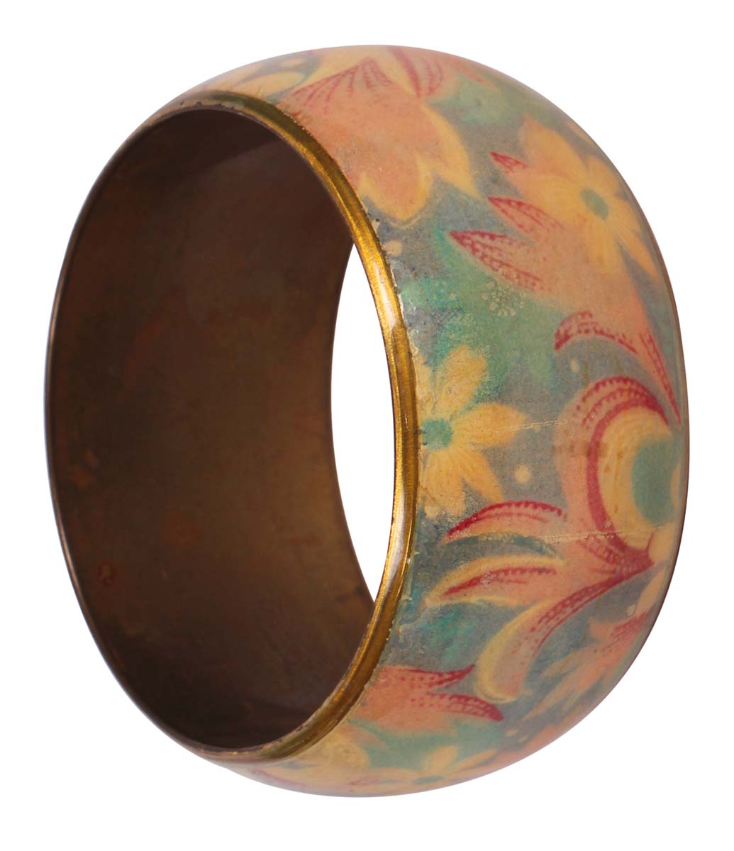 Round Broad Bangle - Floral Motifs - Multicolored Exteriors - Dull Golden Finish Interiors - Handmade in Brass & Iron - Fashion Accessories - Unique Metal Jewelry - Buy in Bulk Wholesale